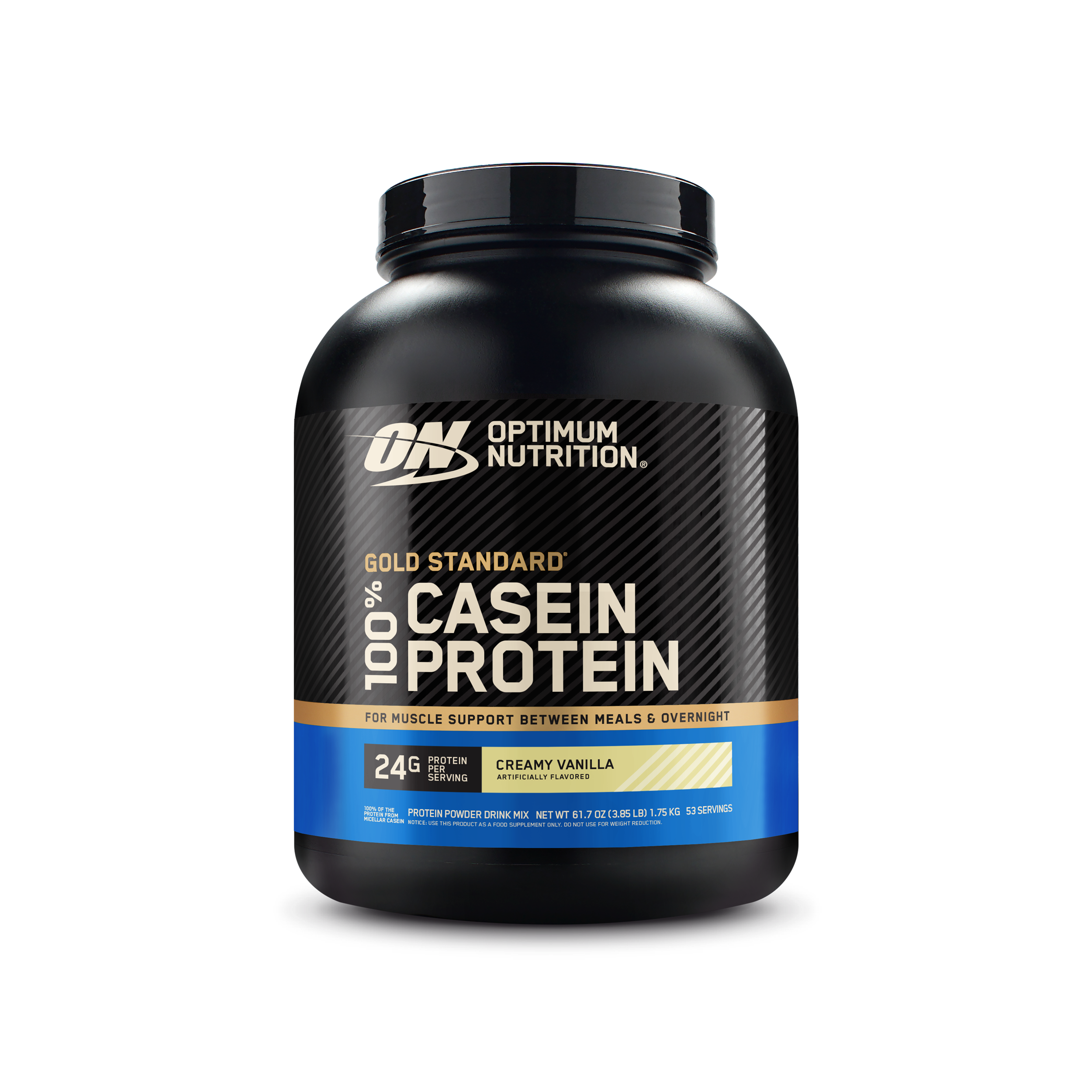Gold Standard 100% Casein Protein Powder, 24g of premium micellar casein protein, Creamy Vanilla flavor, size 4 lb, for muscle support and recovery
