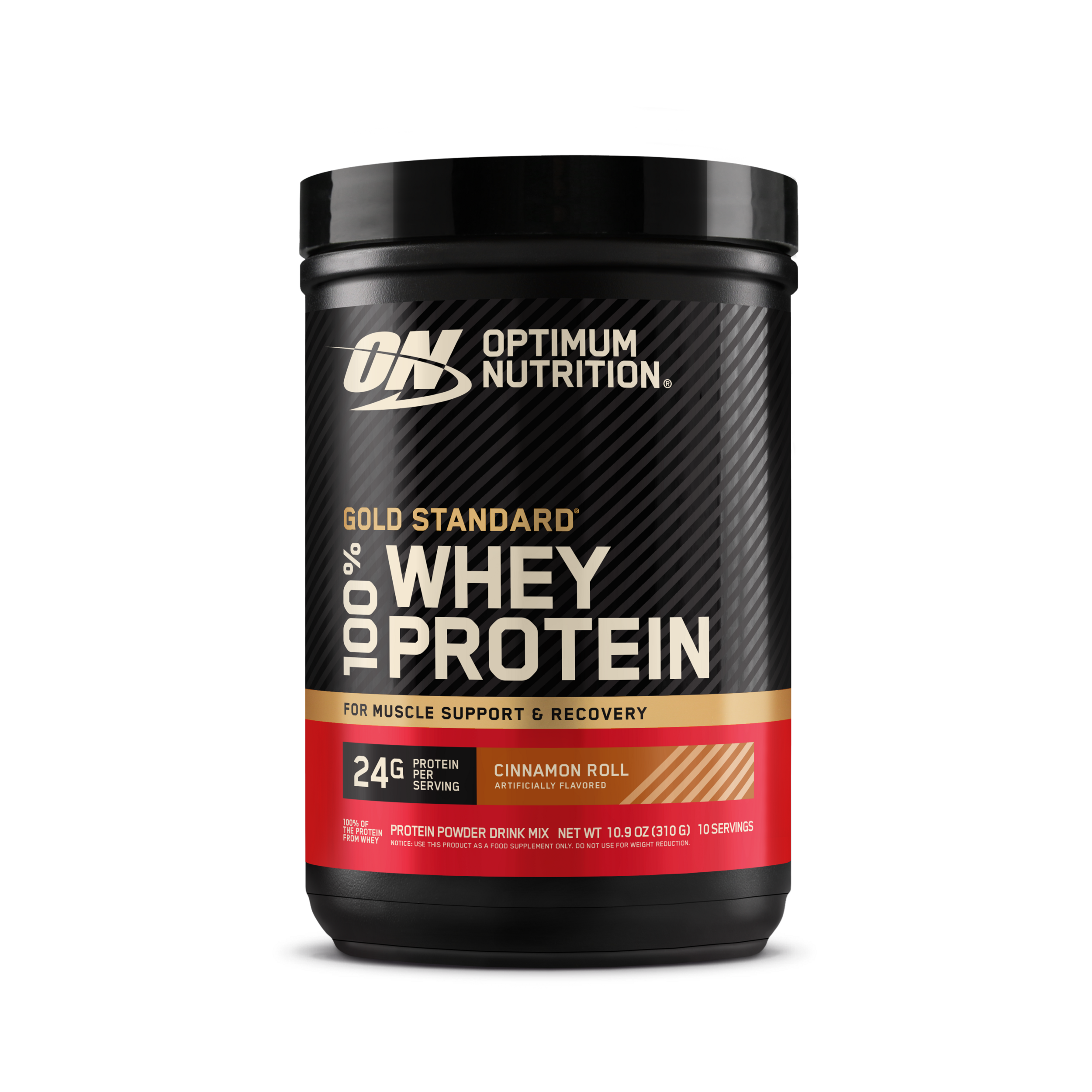 Optimum Nutrition Gold Standard 100% Whey Protein, 10 serving container, Cinnamon Roll flavor, for muscle support and recovery