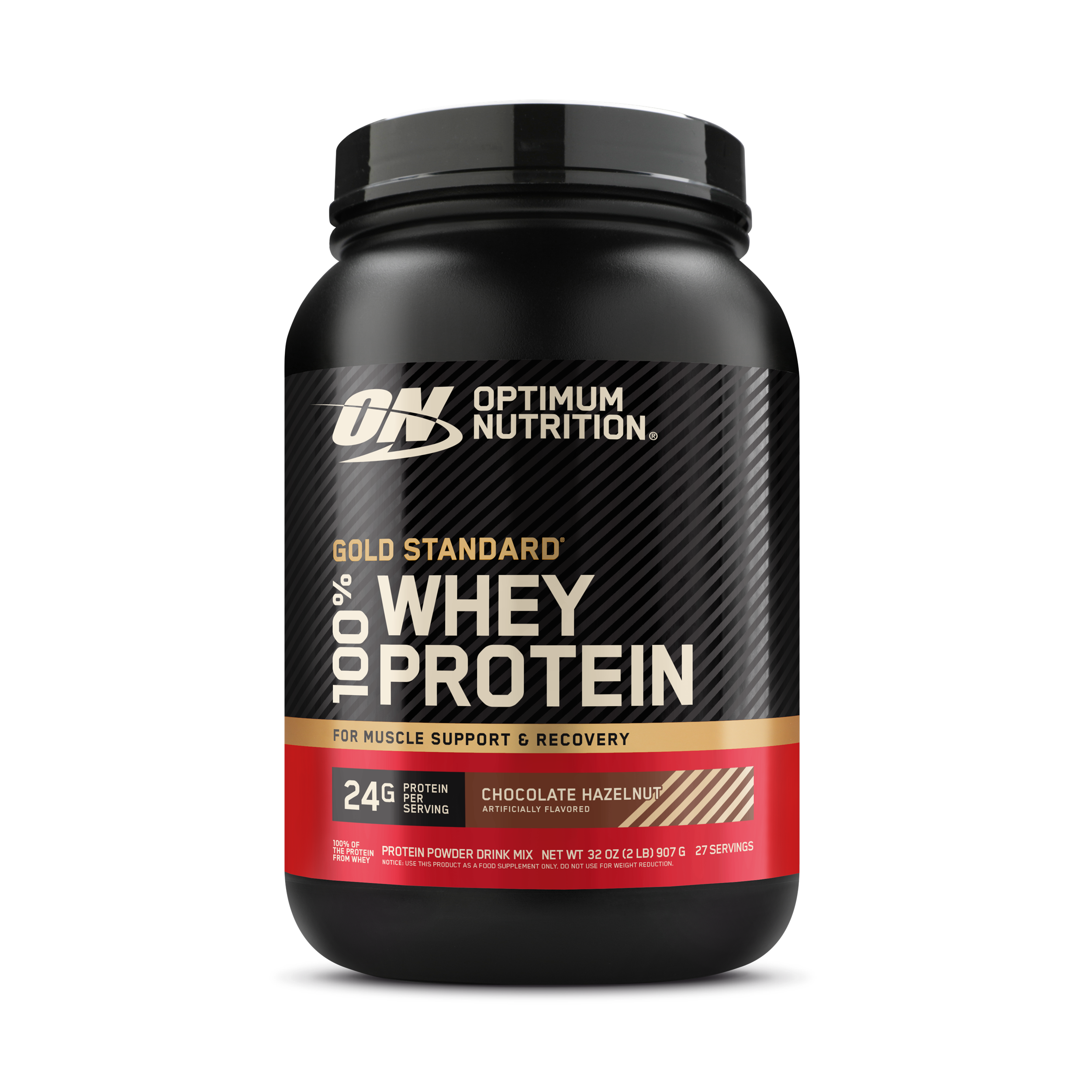 Optimum Nutrition Gold Standard 100% Whey Protein, 2 lb container, Chocolate Hazelnut flavor, for muscle support and recovery