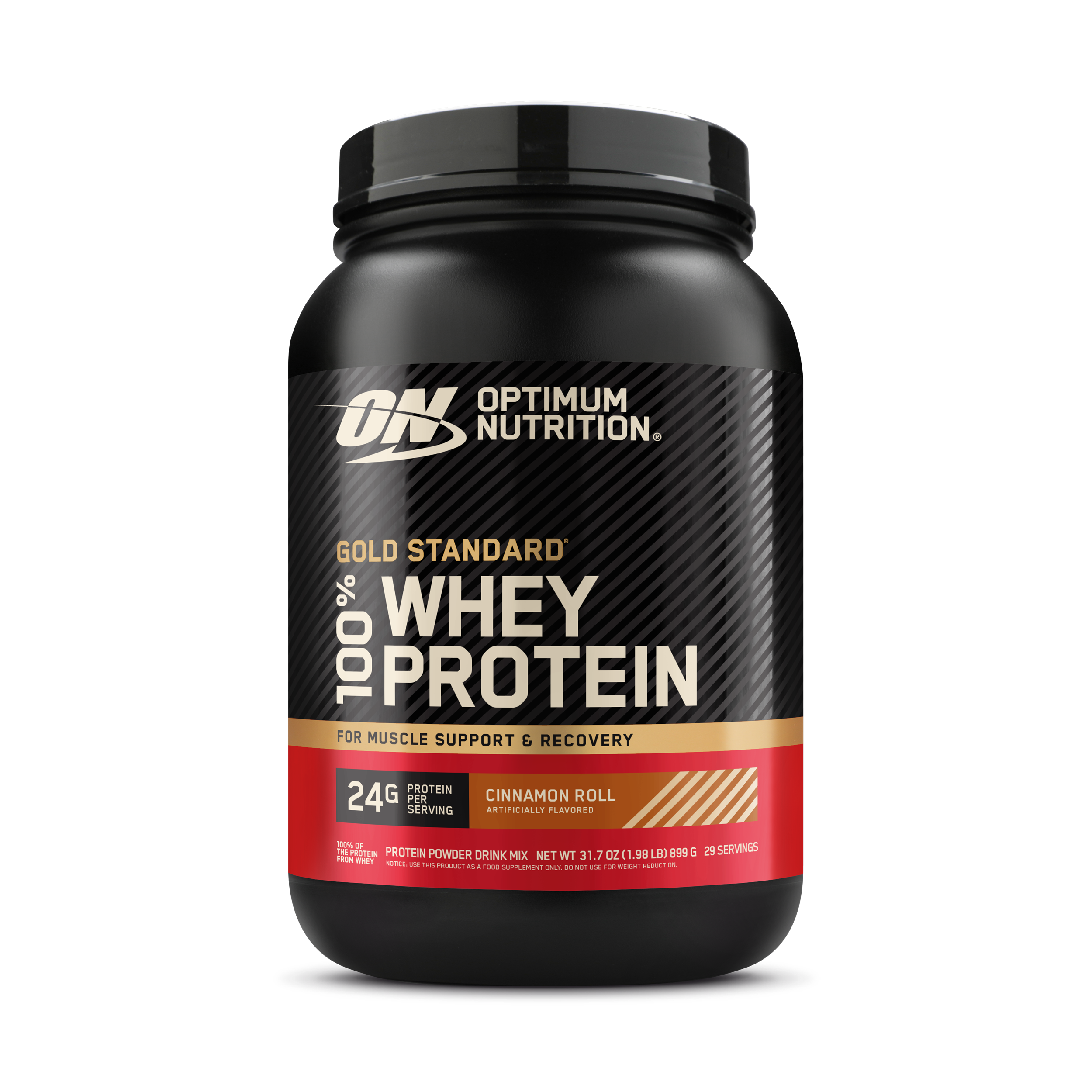 Optimum Nutrition Gold Standard 100% Whey Protein, 2lb container, Cinnamon Roll flavor, for muscle support and recovery
