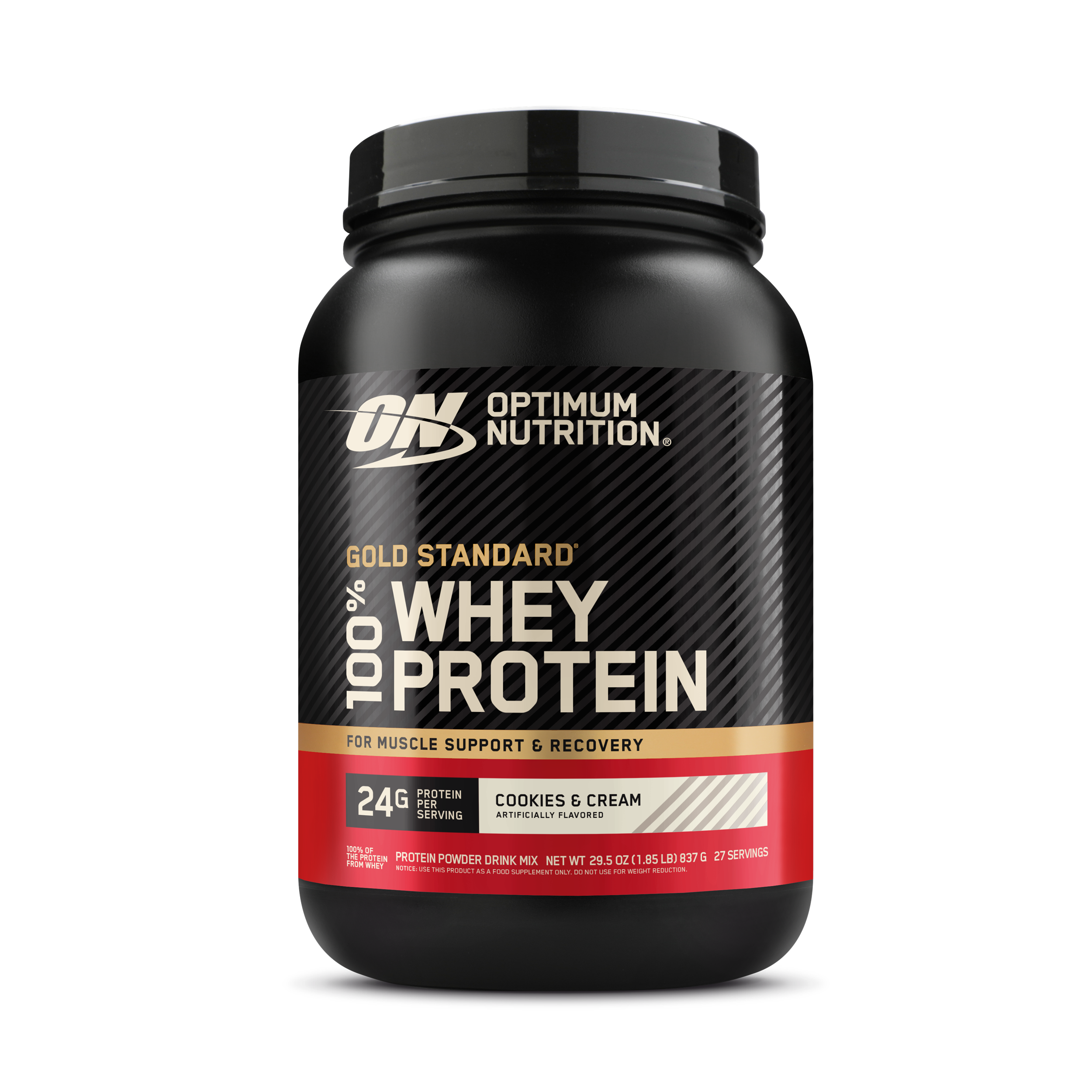 Optimum Nutrition Gold Standard 100% Whey Protein, 2 lb container, Cookies & Cream flavor, for muscle support and recovery