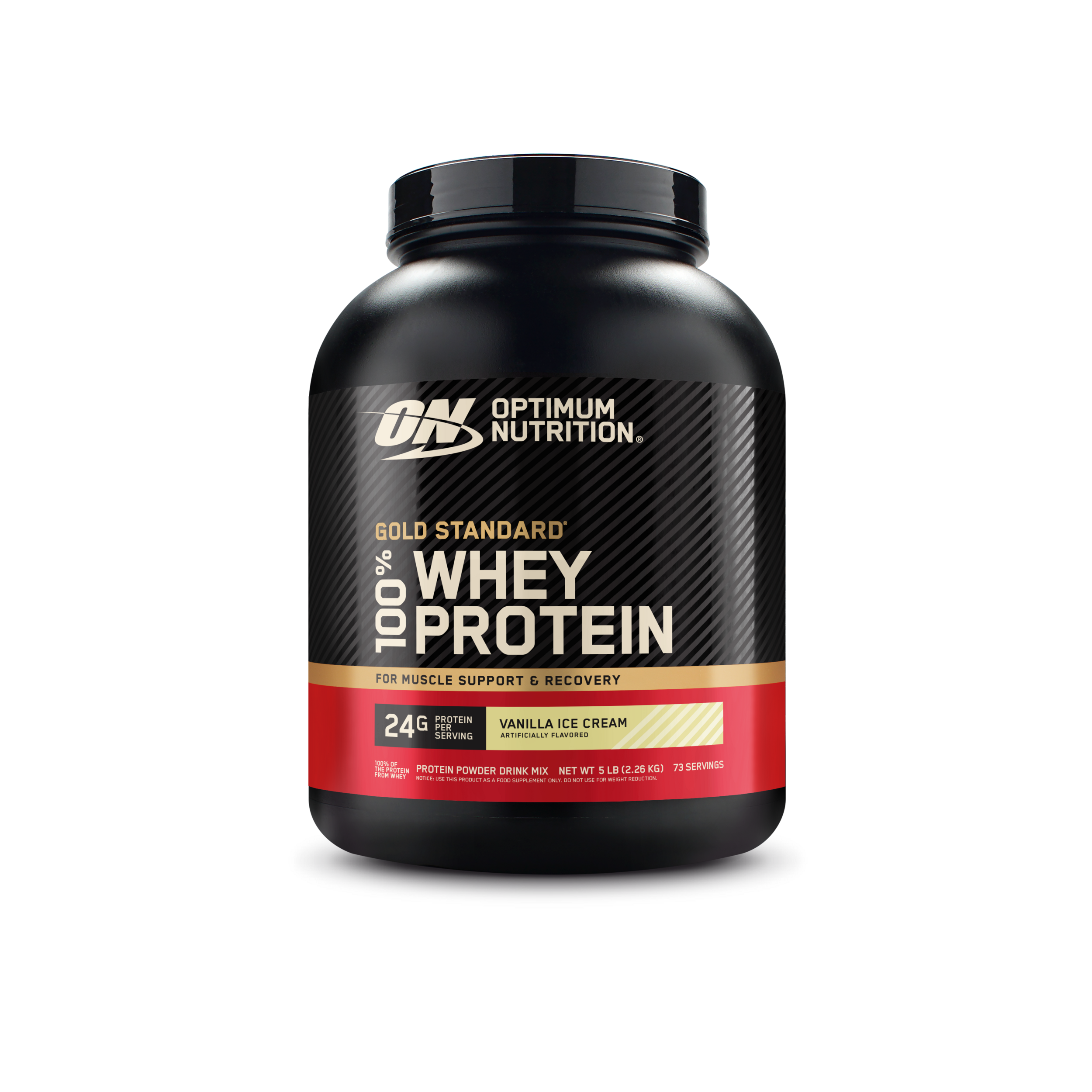 Optimum Nutrition Gold Standard 100% Whey Protein, 5lb container, Vanilla Ice Cream flavor , for muscle support and recovery