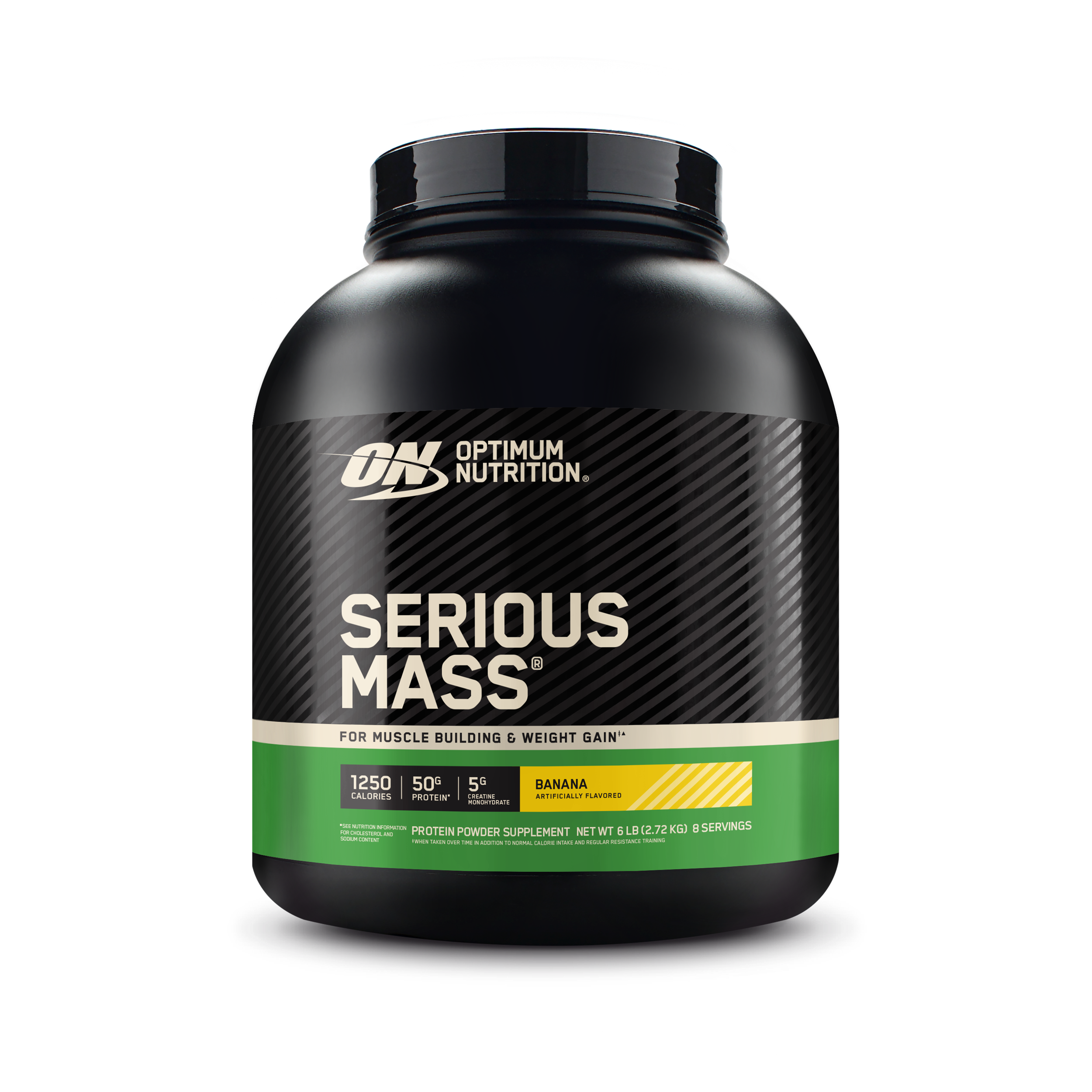 Optimum Nutrition Serious Mass protein powder, 6 lb container, banana flavor, for muscle gain and weight gain