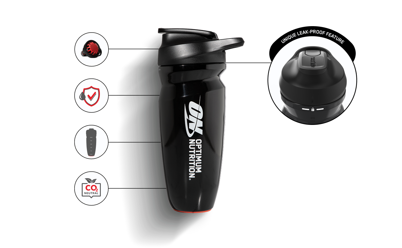 integrated agitator ultra performance seals measurement scale dark tint carbon neutral material unique lid-lock technology with audible click ultra leak proof closure