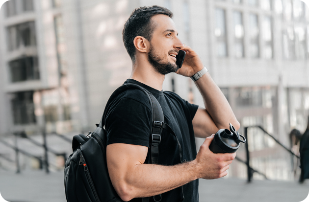 Man on the go with shaker