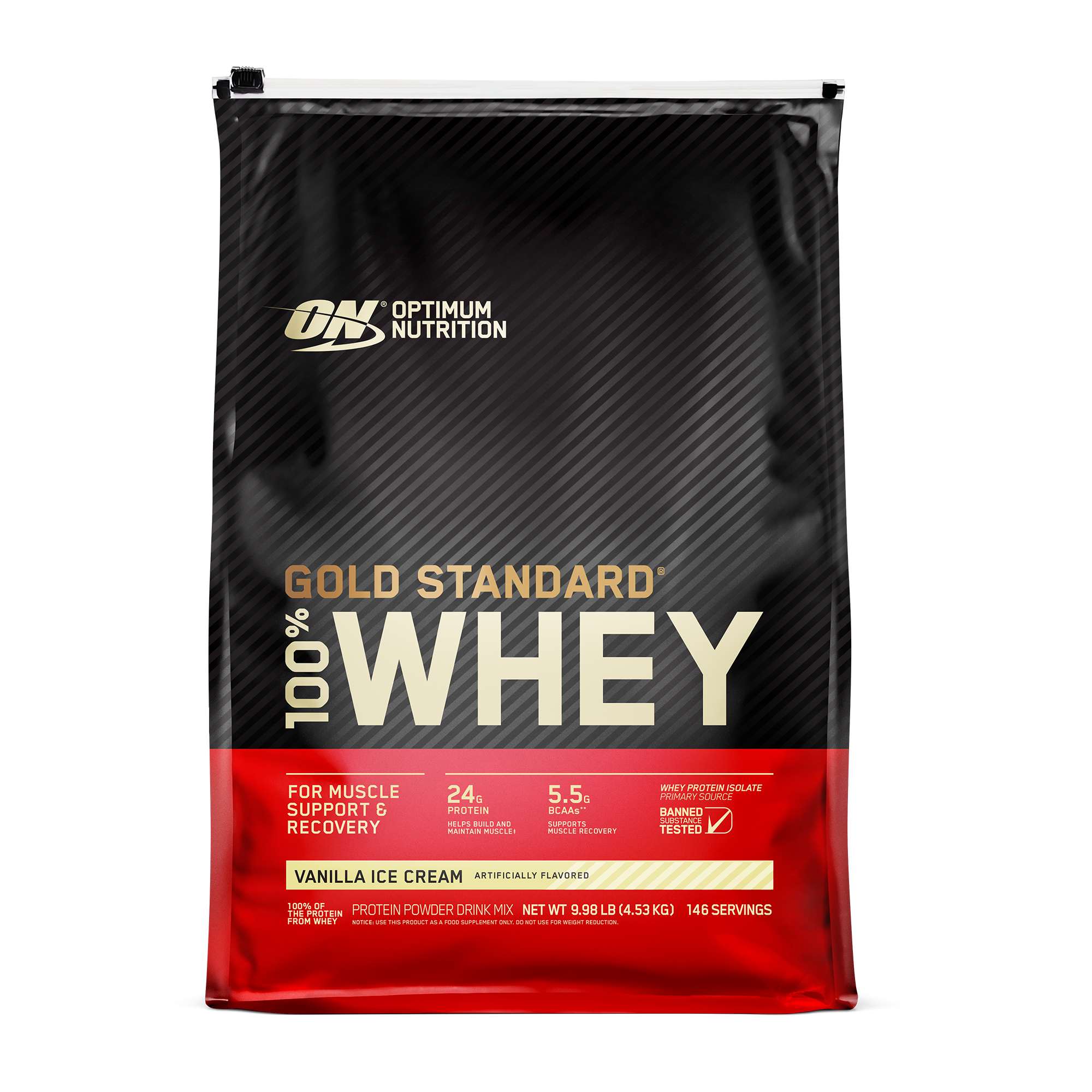 Optimum Nutrition Gold Standard 100% Whey Protein, 2 lb container, Strawberry Banana flavor, for muscle support and recovery