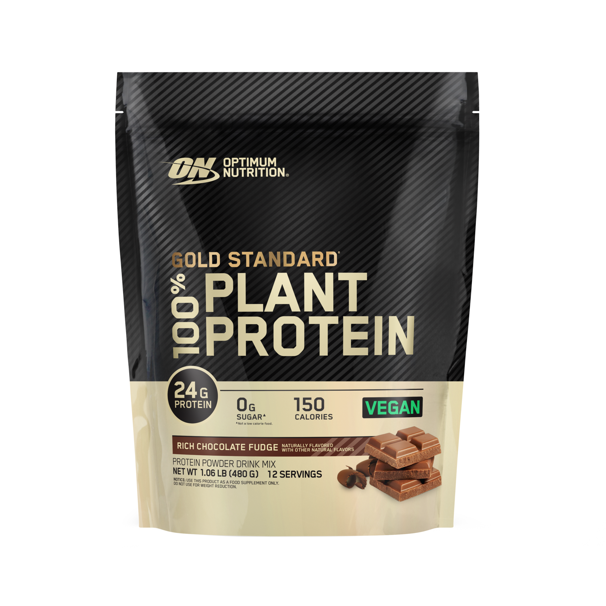 Optimum Nutrition Gold Standard 100% Plant Protein, 1 lb container, rich chocolate fudge flavor